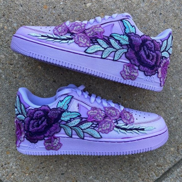 Nike Custom Air Force Purple Tie Dye Rose Floral Sneakers Shoes